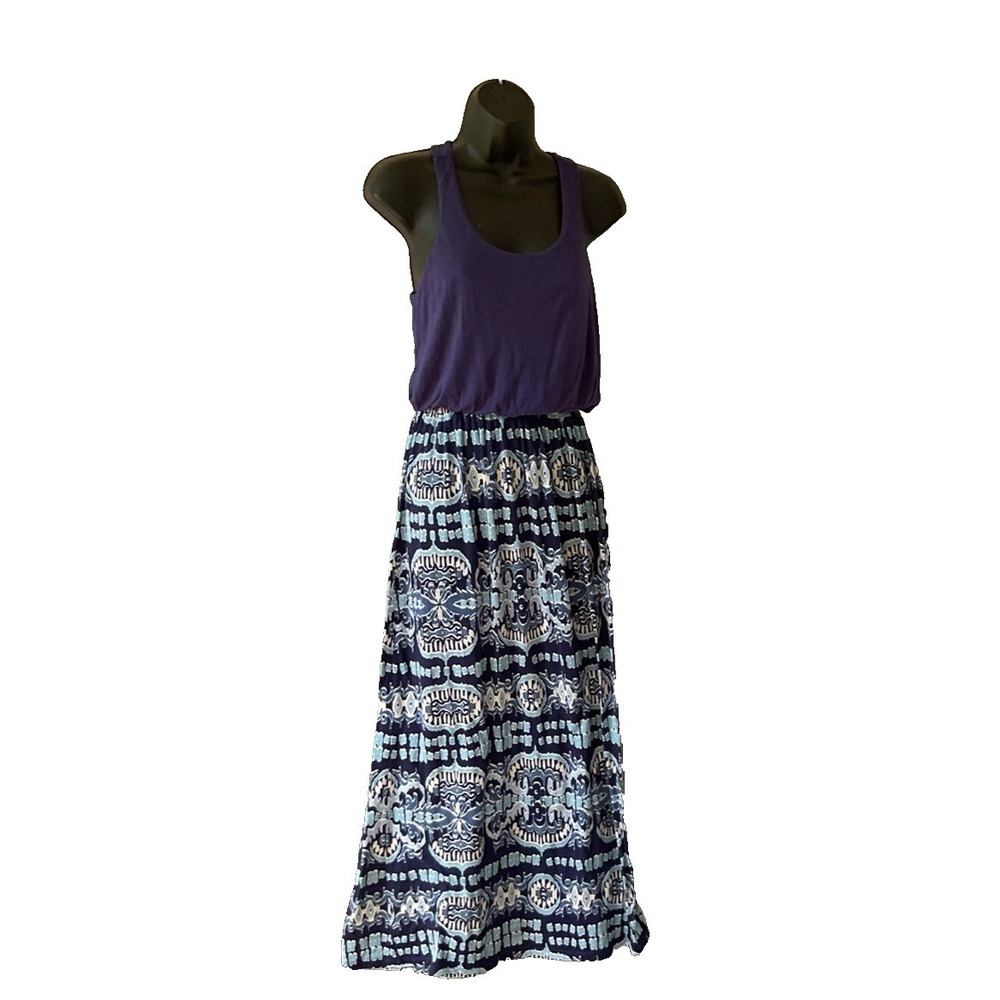 Pink Republic Maxi Dress S Purple Navy White Geometric Sleeveless Long Women